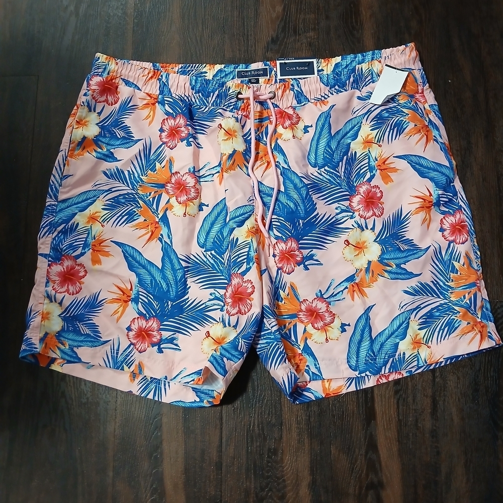 Club Room‎ Pink and Blue Swim Trunks Vibrant Floral Design